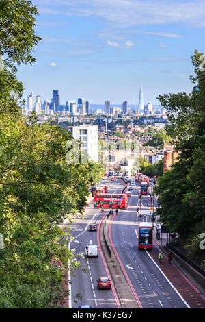 View South along Archway Road to the City of London, from Hornsey Lane Bridge, North Islington, London, UK Stock Photo