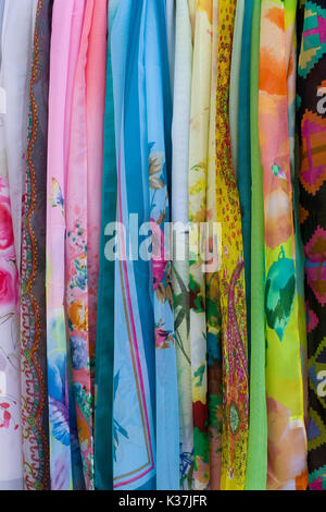 brightly coloured silk scarves Stock Photo
