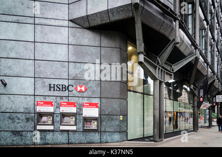 HSBC branch with ATM cash machines, Queen Victoria St, London, UK Stock Photo