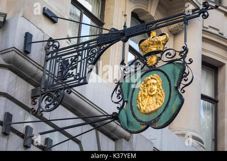 LONDON, UK - AUGUST 25TH 2017: An ornate sign of a City of London Goldsmith, located on Lombard Street in London, UK, on 25th August 2017. Stock Photo