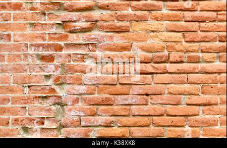 Very weathered nineteenth century red brick wall Stock Photo