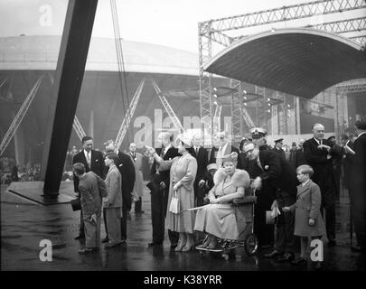 Queen Elizabeth the Queen Mother, Queen Mary , Prince Henry the  Duke of Gloucester during a visit to the Festival of Britain on the South Bank in London 5th May 1951. Stock Photo