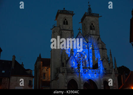 Sound and light show at the Notre Dame church (1225), Semur-en-Auxois FR Stock Photo