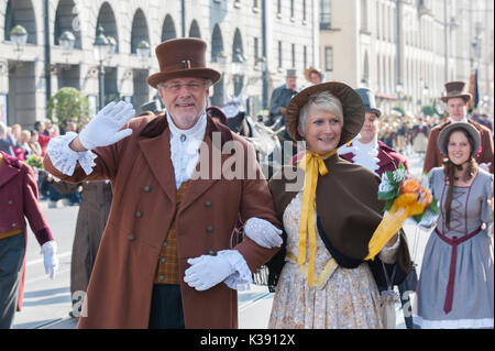 Oktoberfest in Munich is the biggest beer and folk festival in the world. The public opening parade takes place with 9000 participants Stock Photo