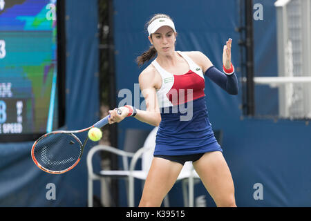 Christina McHale of USA returns ball during match against Daria Kasatkina of Russia at US Open Championships at Billie Jean King National Tennis Center (Photo by Lev Radin/Pacific Press) Stock Photo