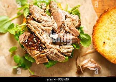 Slow cooked lamb & watercress burger Stock Photo