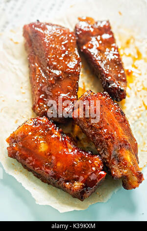 Sweet & sticky slow cooked spare pork ribs Stock Photo