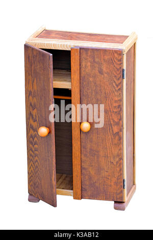 Wood toy cabinet with an open door on a white background Stock Photo