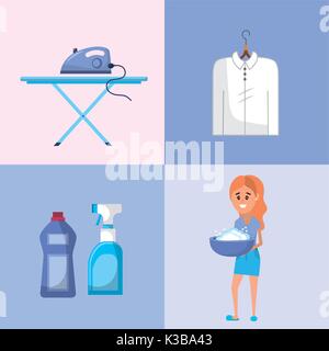 set laundry equipment to washing the clothes Stock Vector