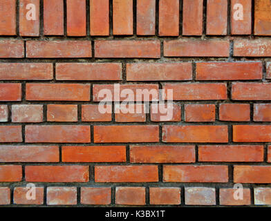 Front view of Orange Brown Colored Terracotta Bricks Wall, for Background, Texture Stock Photo