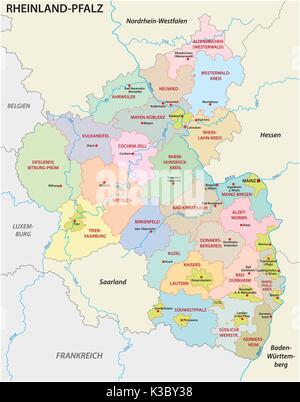 Rhineland-Palatinate administrative and political map in german language Stock Vector