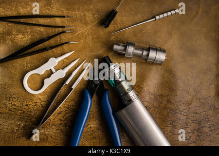 electronic cigarette, e cigarette, e cig, with accessories and equipment  tools for vaping devices Stock Photo