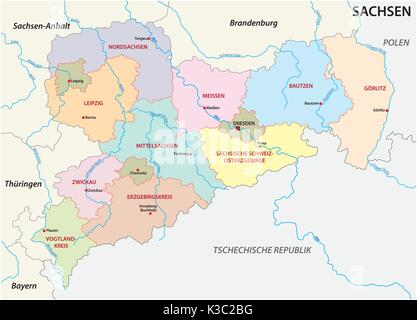 Saxony administrative and political map in german language Stock Vector