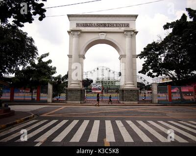 MARIKINA CITY, PHILIPPINES - AUGUST 28, 2017: Entrance and facade of the Marikina Sport Center. Stock Photo