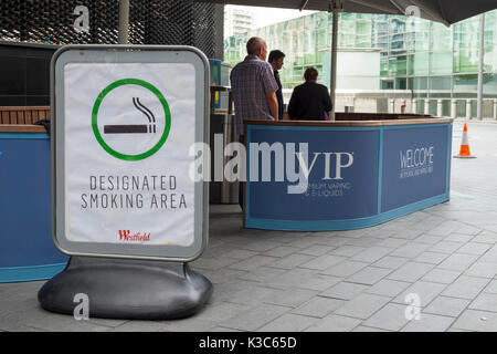 Designated smoking area at the Westfield shopping mall Stratford