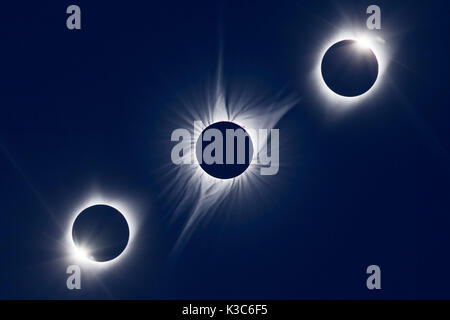 North American Total Solar Eclipse 2017. Diamond Rings Composite Stock Photo