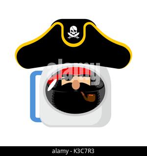 Space pirate astronaut in helmet. filibuster spaceman. Eye patch and smoking pipe. pirates cap. Bones and Skull Stock Vector