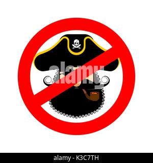 Stop pirate. Red prohibiting sign rover. Ban filibuster Stock Vector