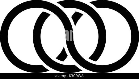 Interlocking circles, rings contour. Circles, rings concept icon Stock Vector