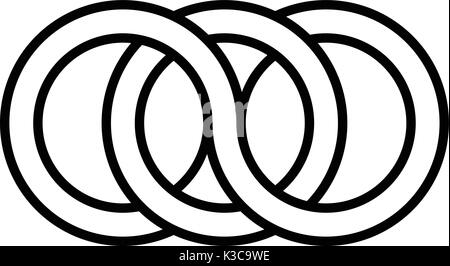 Interlocking circles, rings contour. Circles, rings concept icon Stock Vector