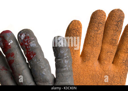Isolated workers hands shaking hands and wearing gloves. Stock Photo