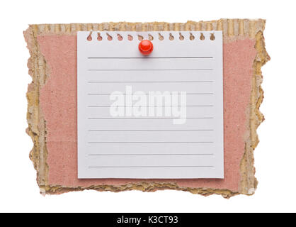 Note paper with clip on cardboard isolated on white background Stock Photo