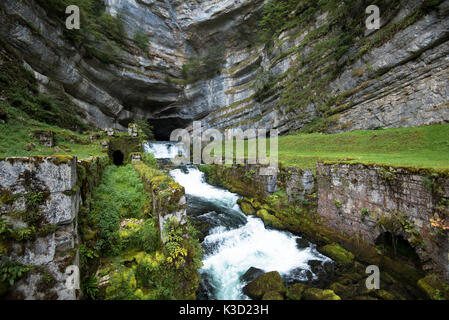 The spring of the Loue river and its river in the Franche Comte region in France Stock Photo