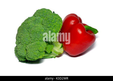 broccoli and red bell pepper isolated on white background. food, object. Stock Photo