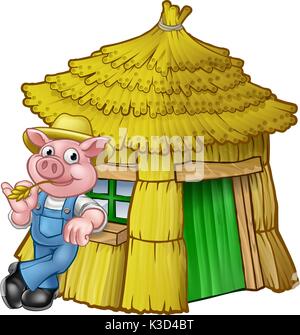 Three Little Pigs Fairy Tale Straw House Stock Vector