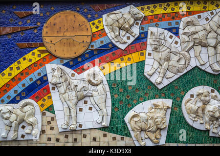 The Hachiko dog mural at the Shibuya train station in the Shibuya district of Tokyo, Japan, Asia. Stock Photo