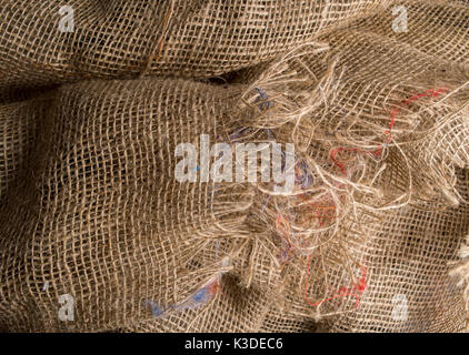 Crumpled fabric texture of natural beige and brown fabric, cloth and furniture background textile Stock Photo