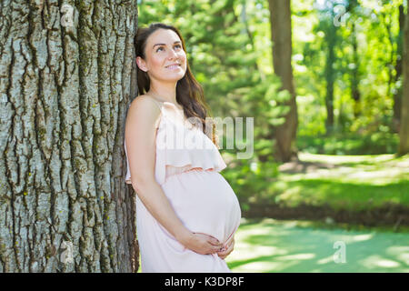 Young beautiful pregnant woman with long hair Stock Photo