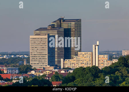 view from the Olympic mountain to the highlight Tower, Munich, Upper Bavaria, Bavaria, Germany, Stock Photo