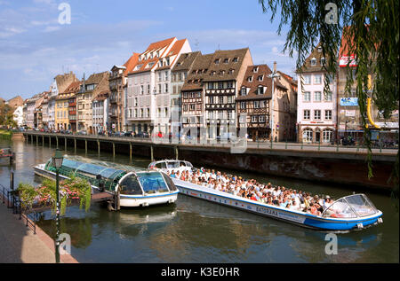 Strasbourg, excursion boats on the Ill, Stock Photo