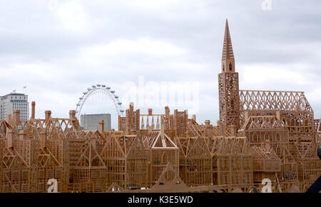 Photo Must Be Credited ©Alpha Press 066465 31/08/2016 London 1666 Designed By David Best Londons Burning A Festival Of Arts And Ideas Marking the 350th Anniversary Of The Great Fire Of London River Thames London Stock Photo
