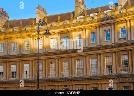Bath Circus UK, detail of The Circus, a set of three curved terraced buildings that form a complete circlular space in the city of Bath UK. Stock Photo