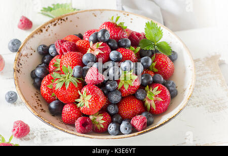 Sweet berries mix on plate. Organic strawberries,  raspberries and blueberries.  iaghodaягодаpierieputatpierieputyvatsmiessmieshatsmieshivatперепутать Stock Photo