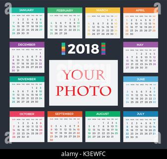 Calendar for 2018 on white background Stock Vector
