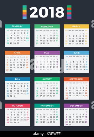 Calendar for 2018 on white background Stock Vector