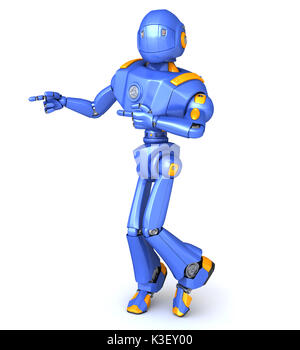 Cute robot character pointing something Stock Photo