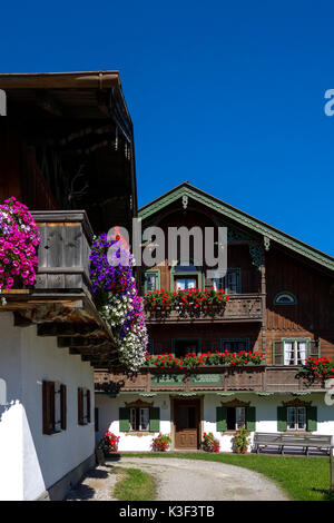 Farmhouses at Kochel am See, Bavaria, Upper Bavaria, Germany, Stock Photo
