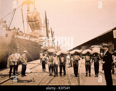 Brazil Italian Immigration Early 1900 - Santos Port transport of Coffe Stock Photo