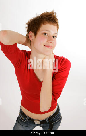 Young woman with red pullover Stock Photo