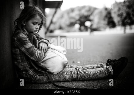 primary student depress at the school Stock Photo