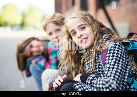 Group of primary Pupils Outside Classroom Stock Photo