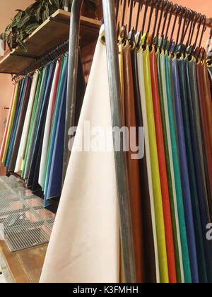 Hanging Colorful Upholstery Samples in Anthropologie Store, NYC, USA Stock Photo