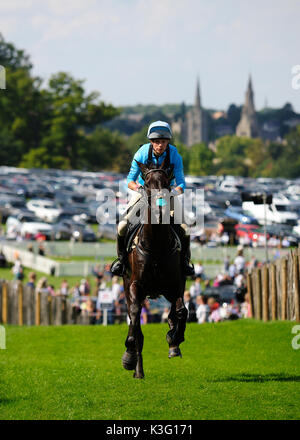 Stamford, UK. 02nd Sep, 2017. 2nd September 2017. Izzy Taylor (GBR) riding Trevidden during the Cross Country Phase of the 2017 Land Rover Burghley Horse Trials, Stamford, United Kingdom. Credit: Jonathan Clarke/Alamy Live News Stock Photo