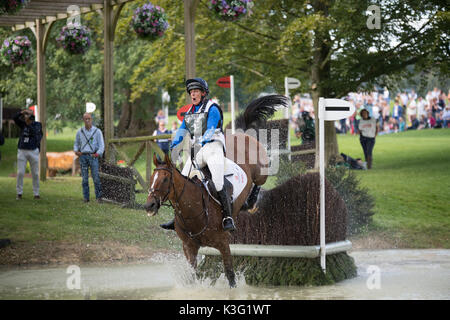 Stamford, Lincs, UK. 02nd Sep, 2017. Kristina COOK riding Star Witness in Burghley horse trials cross country day 02/09/2017. Credit: steve Brownley/Alamy Live News Stock Photo