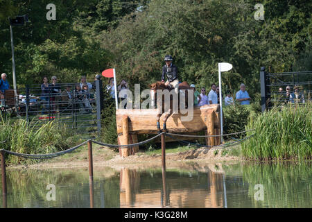 Stamford, Lincs, UK. 02nd Sep, 2017. Andrew Nicholson riding Nereo at landrover Burghley Horse trials cross country event on 02/09/2017 Credit: steve Brownley/Alamy Live News Stock Photo