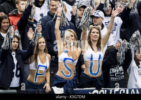 University Park, Pennsylvania, USA. 2nd Sep, 2017. September 02, 2017: Penn State fans cheer during the NCAA football game between Penn State Nittany Lions and Akron Zips at Beaver Stadium in University Park, Pennsylvania. Credit: Scott Taetsch/ZUMA Wire/Alamy Live News Stock Photo